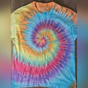 One of a Kind Tie Dye T-shirt, Handmade - Yellow, orange, teal, blue,purple XL